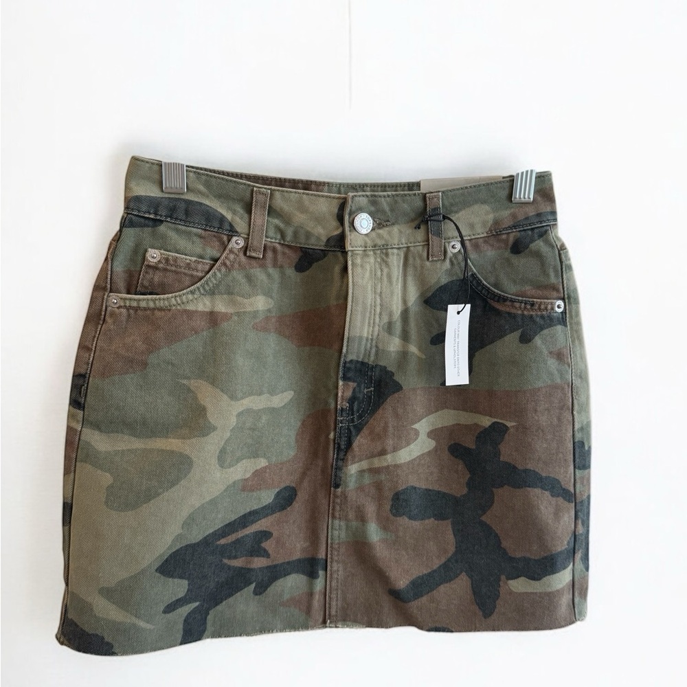 Topshop Camouflage Denim Skirt